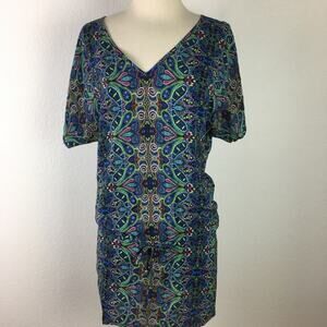 SW3 Bespoke Blue Paisley Short Sleeve Silk Dress  XS/S